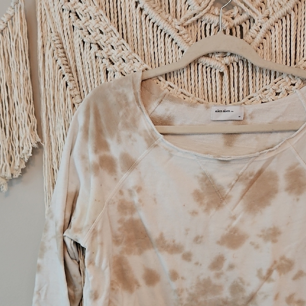 Allen Allen Cream and Brown Tie-Dye Sweater